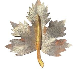 Vintage Maple Floral Leaf Nature Two-Tone Brooch, Silver & Gold Tone